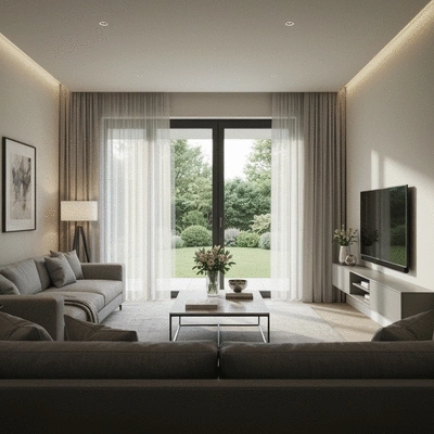 Financial advisor discussing home equity options with a couple in a bright, modern office, with charts and graphs on a screen in the background.