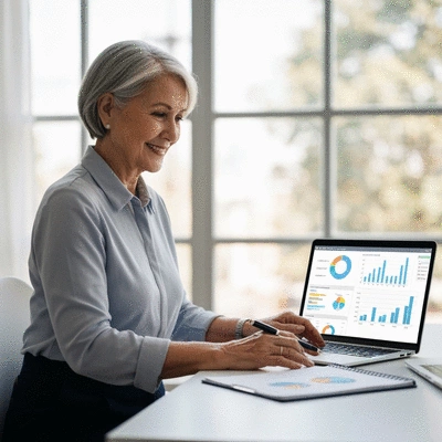 Person using a laptop to monitor financial data, representing financial planning