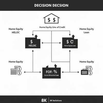 Decision tree graphic guiding homeowners to choose between HELOC and home equity loan