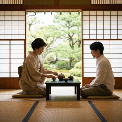 Couple discussing home renovation plans with blueprints and tools on a table