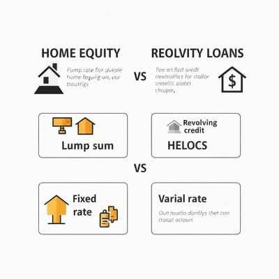 Infographic comparing home equity loan and HELOC features for renovation financing